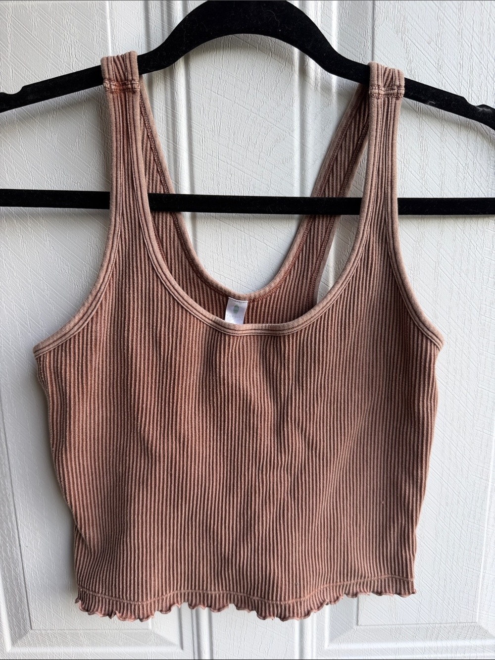 Fornia Ribbed Razorback Crop Tank Taupe Festival Athleisure Crop Top Size M/L
